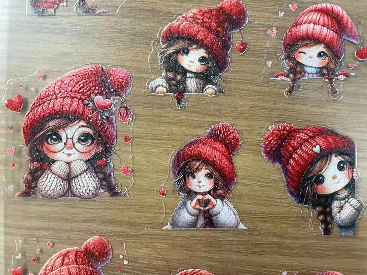 E-32 Valentine peaking girl 3Dembossed sticker one piece