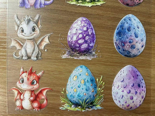 E-38 Cute baby dragon and eggs 3Dembossed sticker one piece