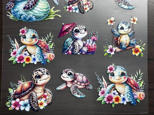 E-219 Cute Sea Turtles 3D Embossed sticker A5 size 1 piece