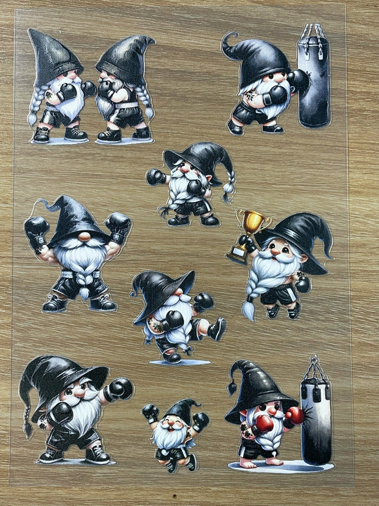E-61 Boxing Gnomes 3D Embossed sticker 1 piece