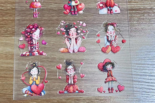 E-24 Valentine Girl 3Dembossed sticker one piece