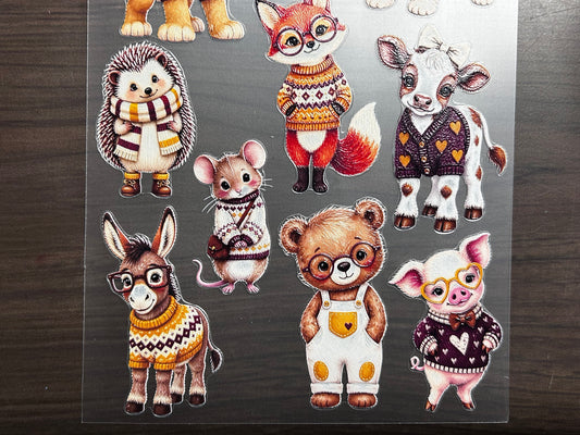 E-209 Cozy Sweater Zoo Animals 2.0 3D Embossed sticker A5 size 1 piece