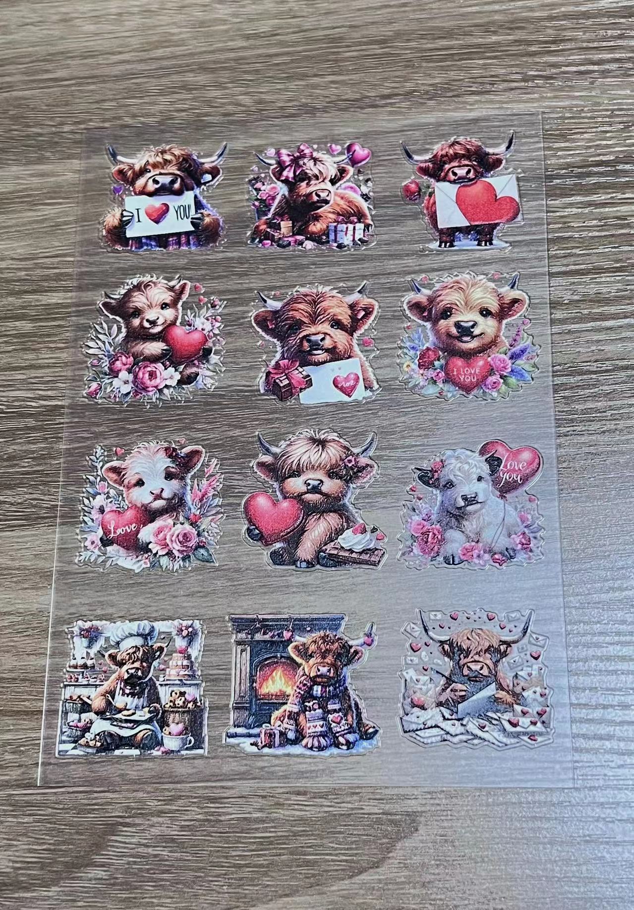 E-19 Valentine highland cow 3D embossed sticker 1 piece(148*210cm)
