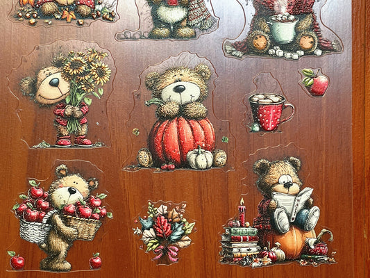 E-129 Autumn Cozy Teddy 3D Embossed sticker 1 piece