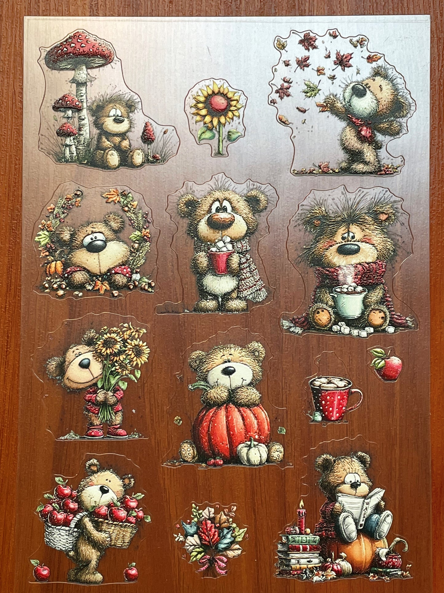 E-129 Autumn Cozy Teddy 3D Embossed sticker 1 piece