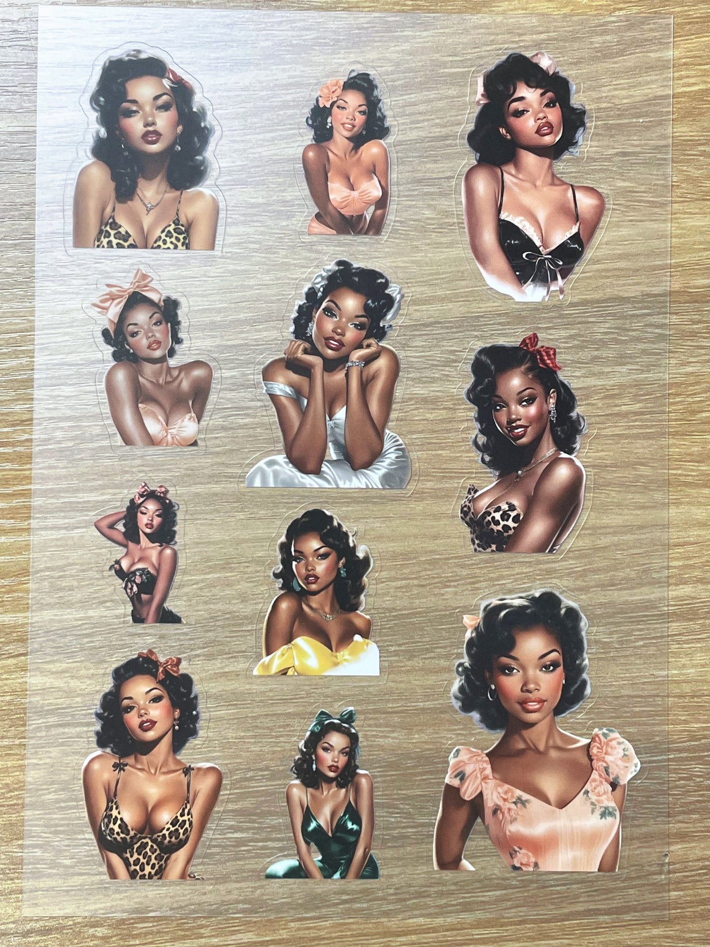 S71 Vintage Pin-up sticker pet precut A5 size 4 pieces