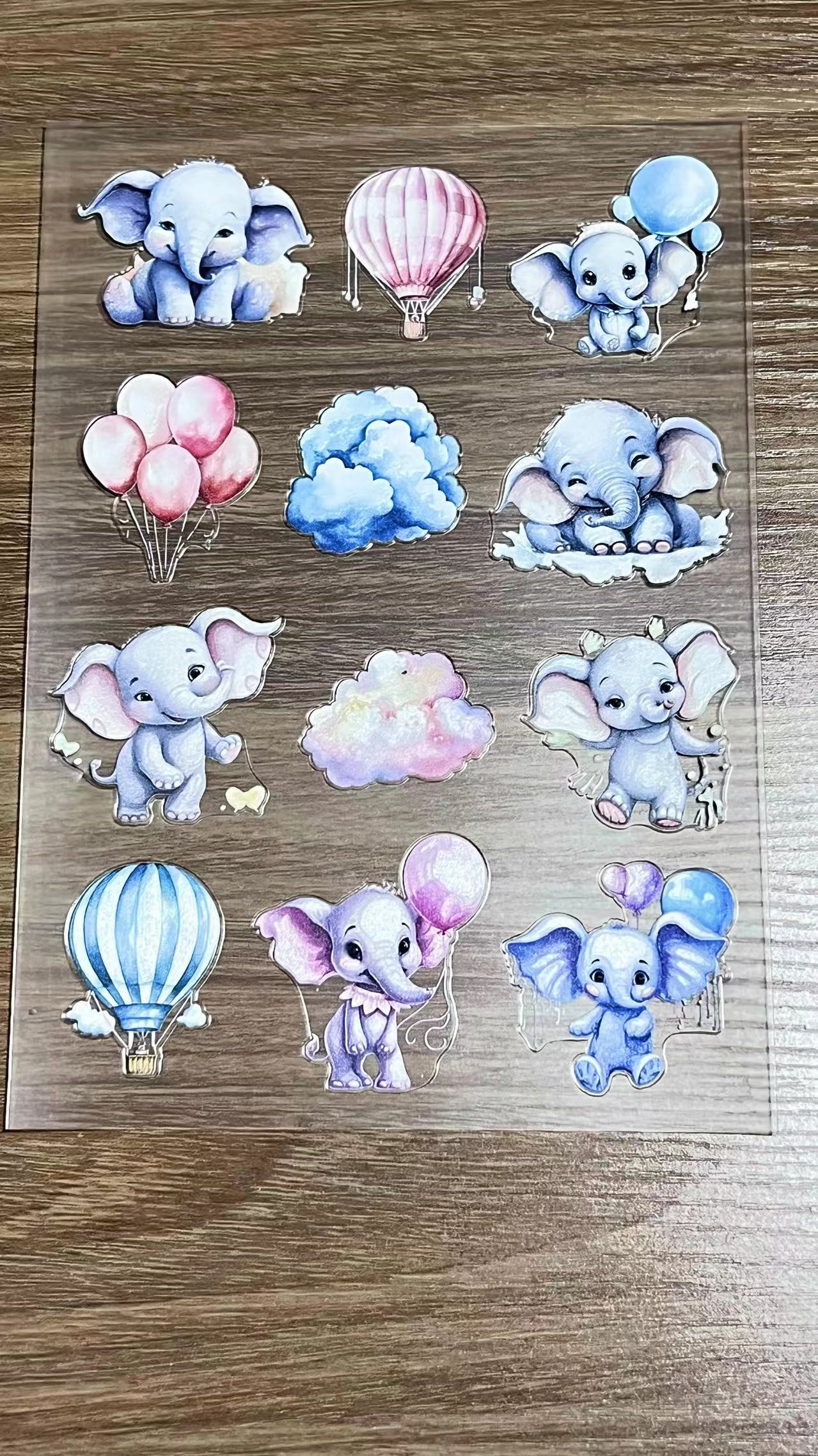 E-25 Elephants in clouds 3Dembossed sticker one piece