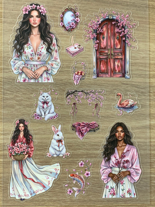 S49 Spring Floral Maiden sticker pet precut A5 size 5 pieces
