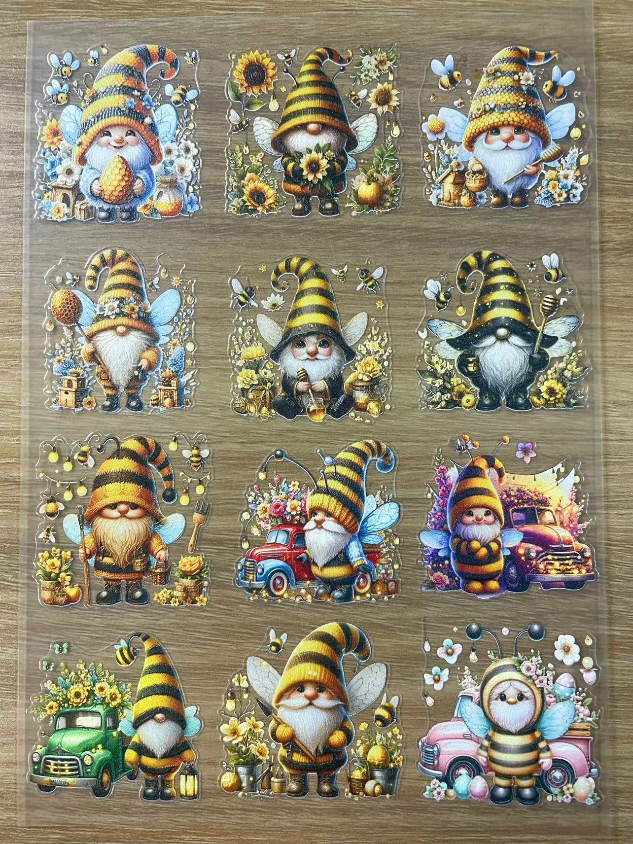 E-34 Bee gnome 3Dembossed sticker one piece