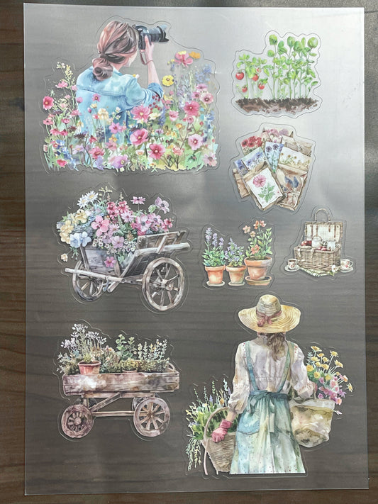 S 126 Garden Gardening Girls sticker pet precut A5 size 4 pieces