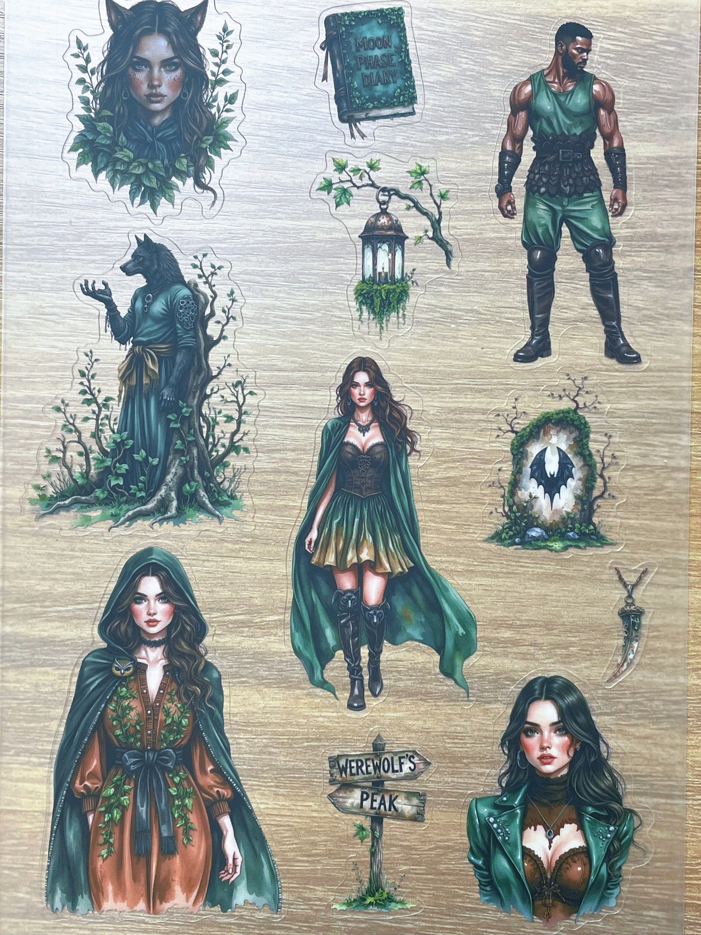 S119 Dark Forest Wolf Spirit sticker pet precut A5 size 6 pieces