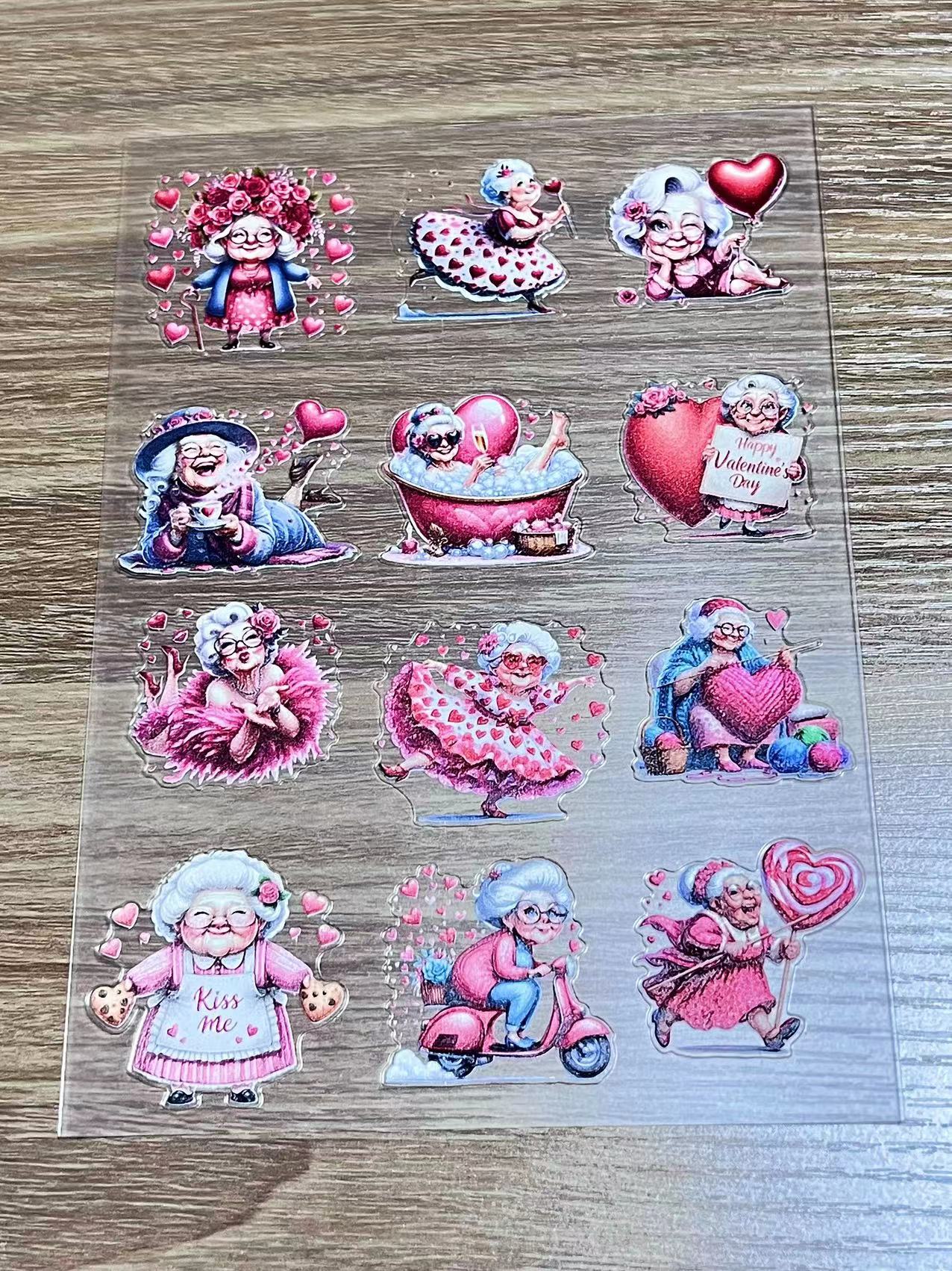E- 16 Valentine cute old lady 3D embossed sticker 1 piece (148*210cm)
