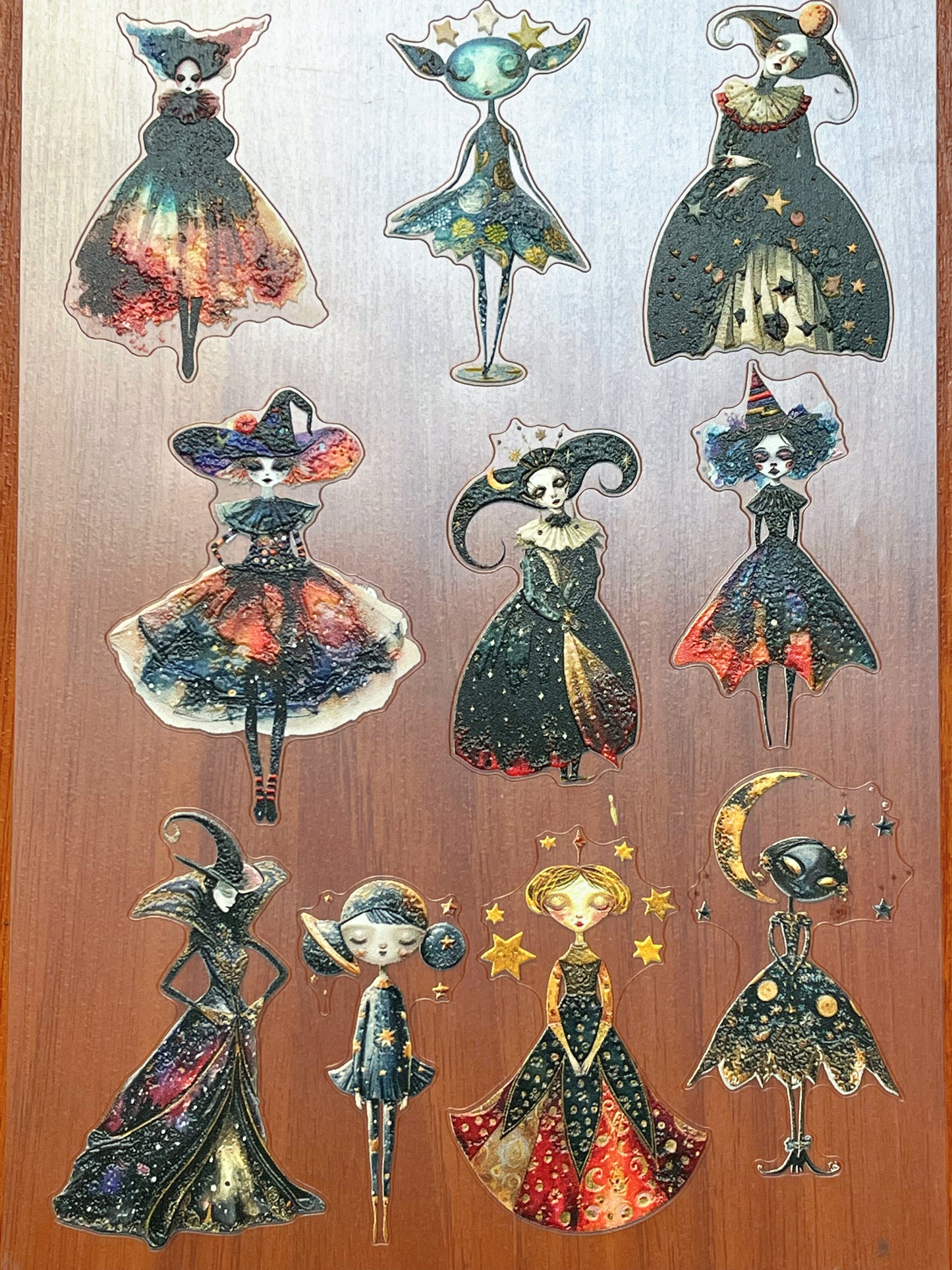 E-132 Starry-Night Witches 3D Embossed sticker 1 piece