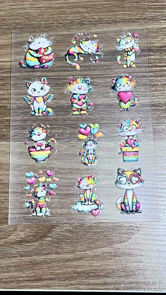 E-22 Valentine cat 3Dembossed sticker one piece