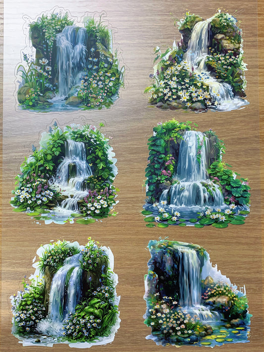 S92 Green Cliff Waterfall sticker pet precut A4 size 2 pieces
