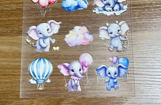 E-25 Elephants in clouds 3Dembossed sticker one piece