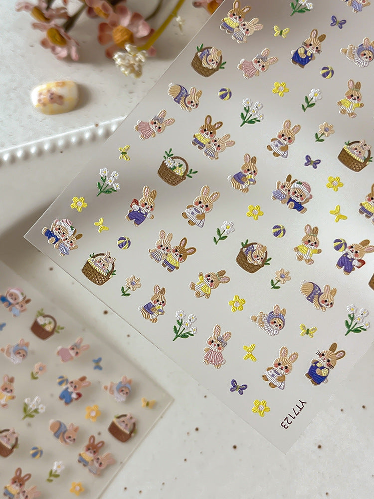 mini-4 Embossed Embroidery Little Bunny Stickers