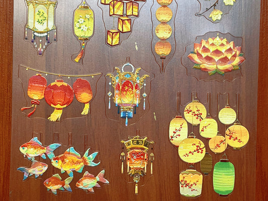 E-135 Oriental-Lantern Glow 3D Embossed sticker 1 piece