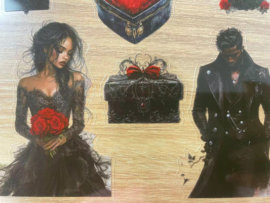 S15 Gothic valentine dark romance sticker&paper pet precut A5 size 5 pieces A4 paper 3 pieces