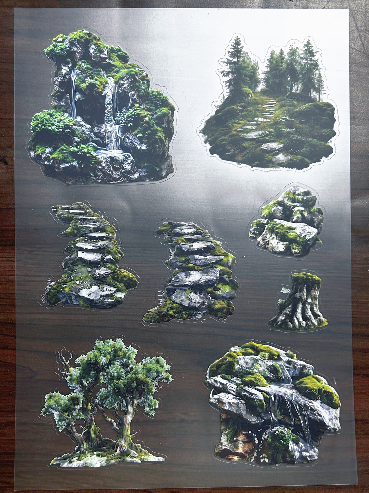 S-207 Mossy Waterfall Rock sticker pet precut A4 size 4 pieces