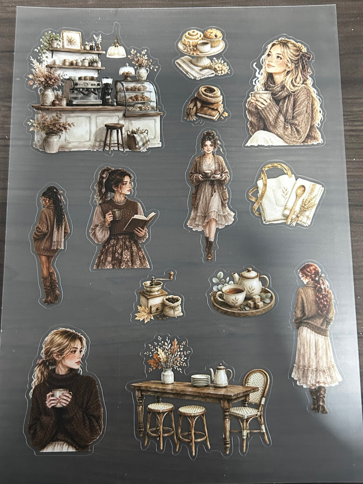 S-180 Cozy Autumn Cafe sticker pet precut A5 size 5 pieces
