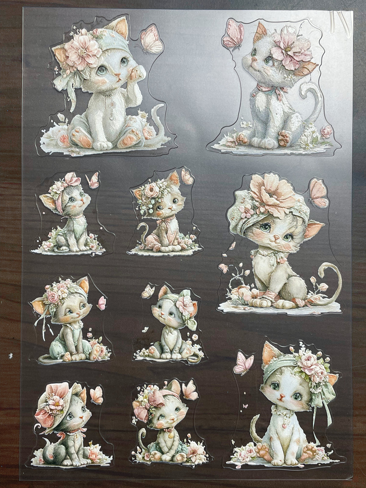 E-232 Floral Kitten 3D Embossed sticker A5 size 1 piece