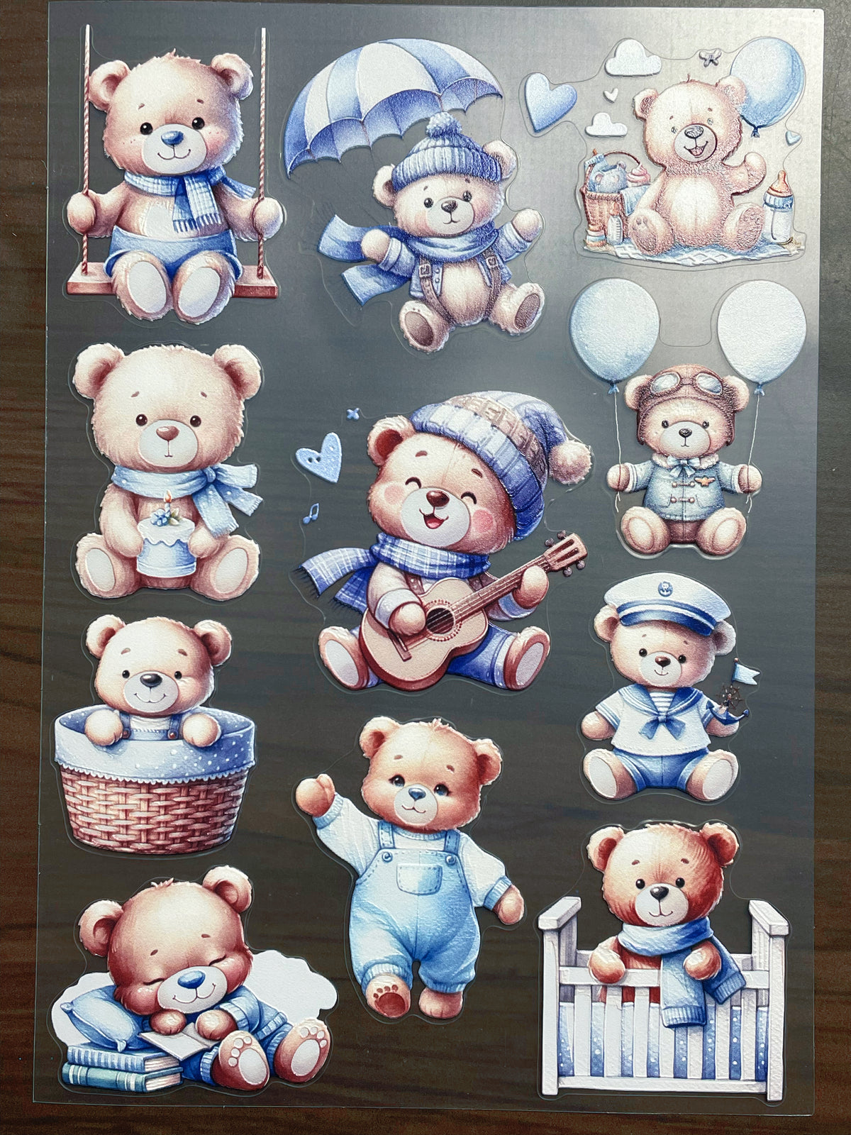 E-234 Blue Adventure Teddy Bear 2.0 3D Embossed sticker A5 size 1 piece