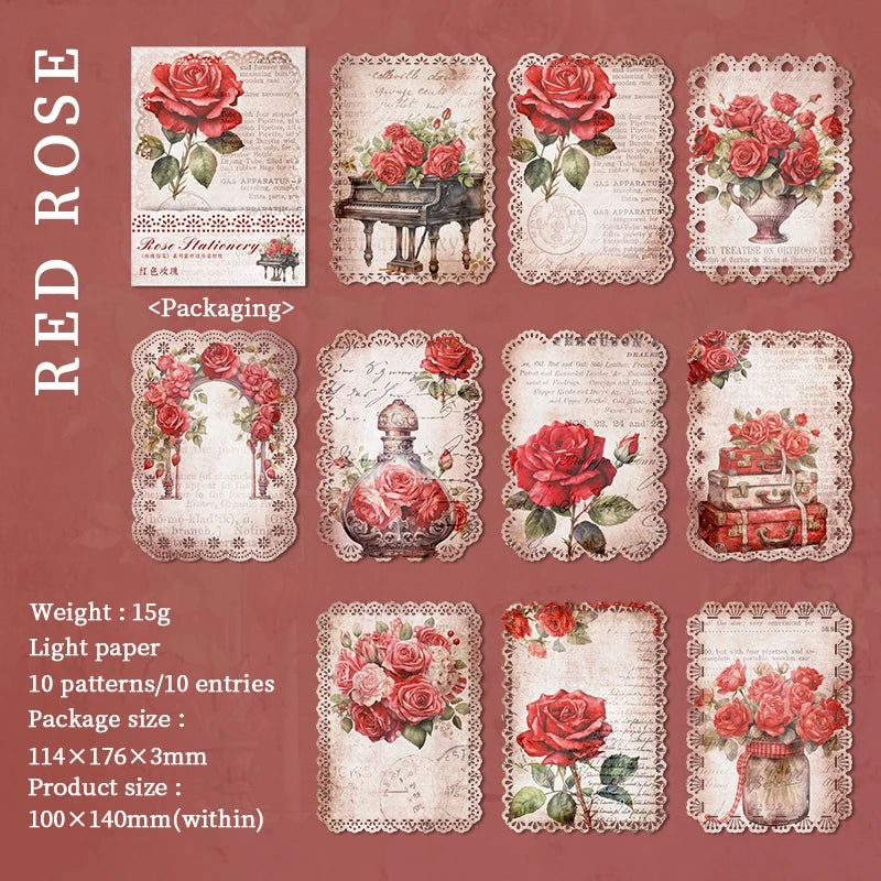 JIANQI 10pcs/pack Vintage Rose Floral Lace paper Scrapbook Materials DIY Junk Journal Collage Photo Album Retro Background paper