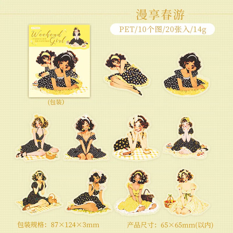 S-22 20pcs/pack Scrapbook Stickers Kawaii Cat Fresh Sweet Girls People Journaling Scrapbooking Junk Journal Crafts Embelishment Decor
