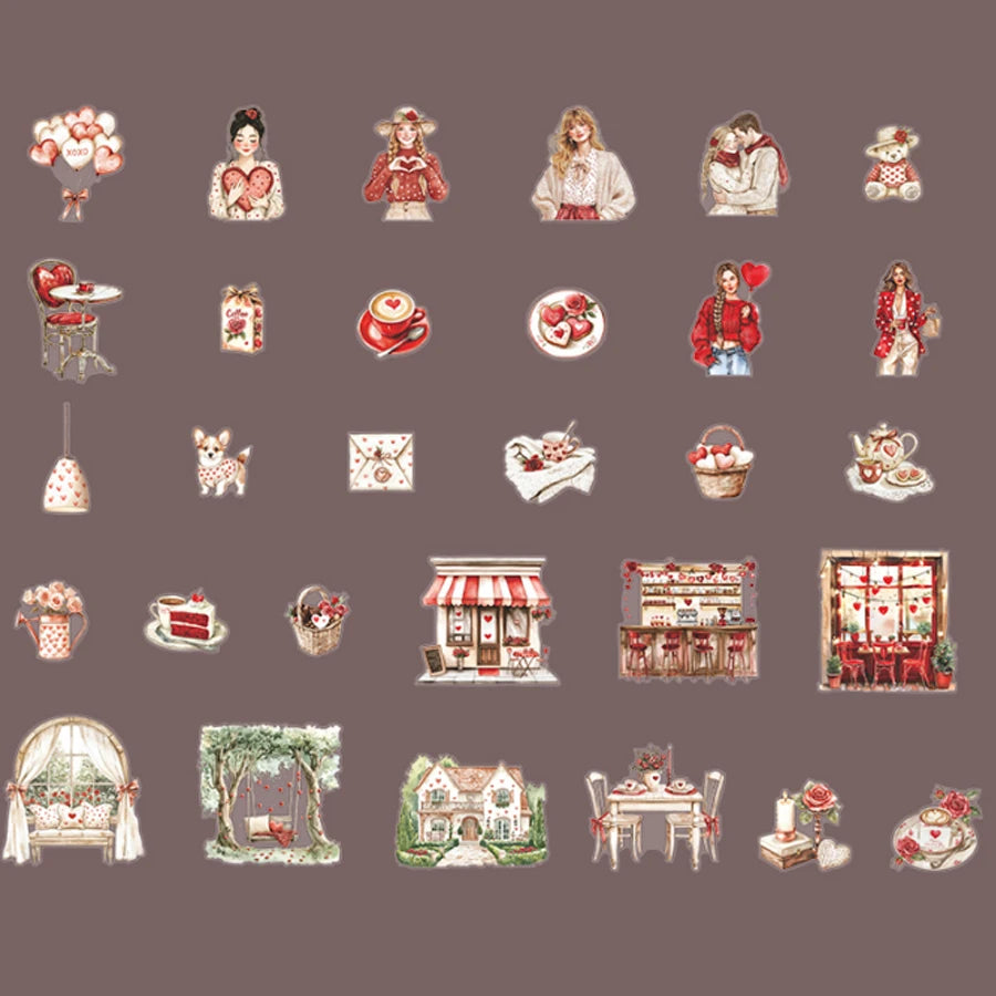 S-45, 4 styles 30pcs/bag Valentine's Day ‘Heartwarming Date’ series