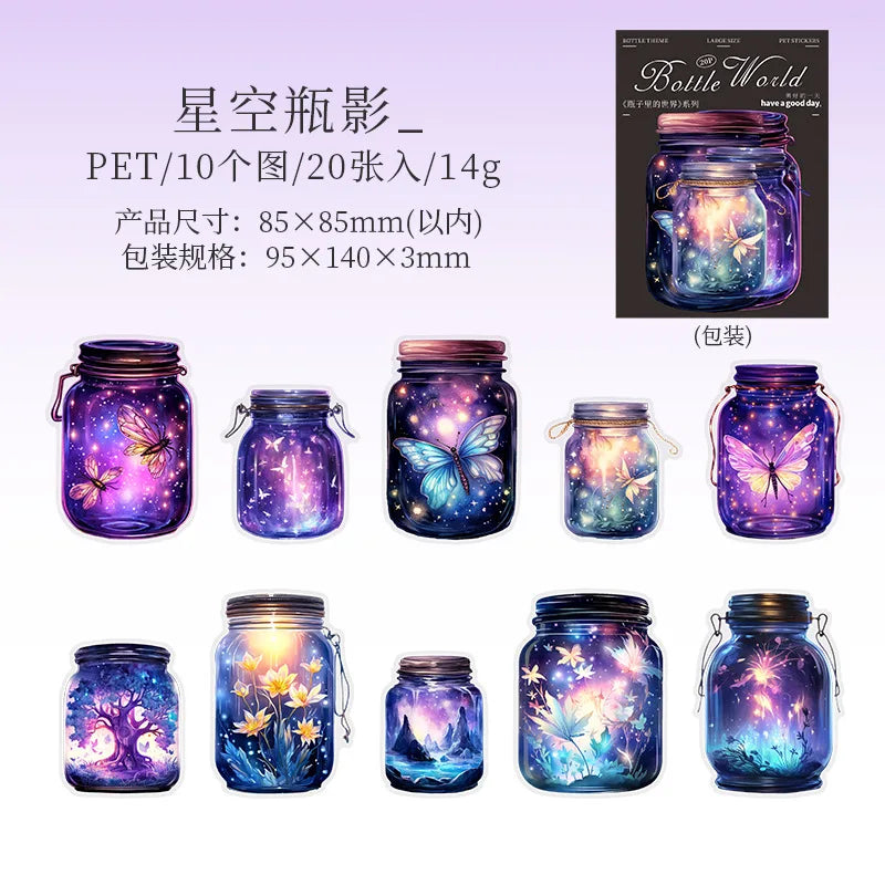 S-24 20pcs/1lot Kawaii Stationery Stickers The World in a Bottle Junk Journaling Decorative Scrapbooking for stickers Scrapbook