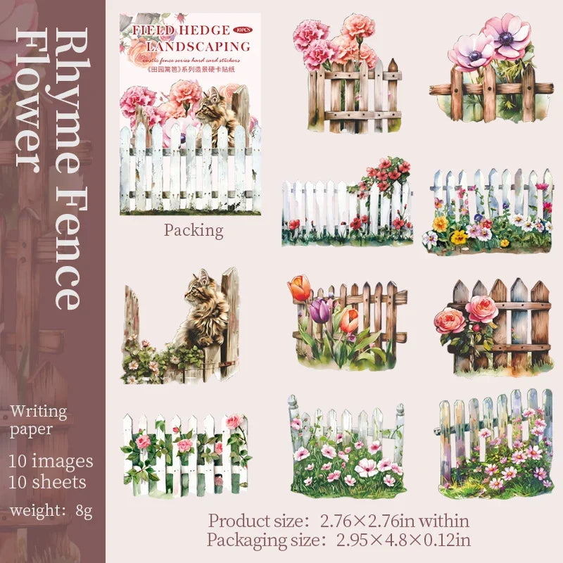 S-46 10Sheets Stickers Hard Card 3D Garden Fence Background Landscaping DIY Sticker