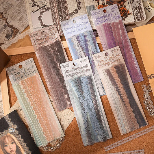 S-1 40 pcs Lace Stickers Cute Aesthetics Decor Collage Junk Journal Scrapbooking Supplies Self Adhesive Creative Stationery Sticker
