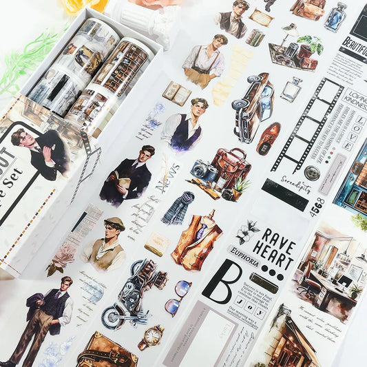 T-7 4 Rolls/Set Vintage PET Tape Fashion Girl Boy