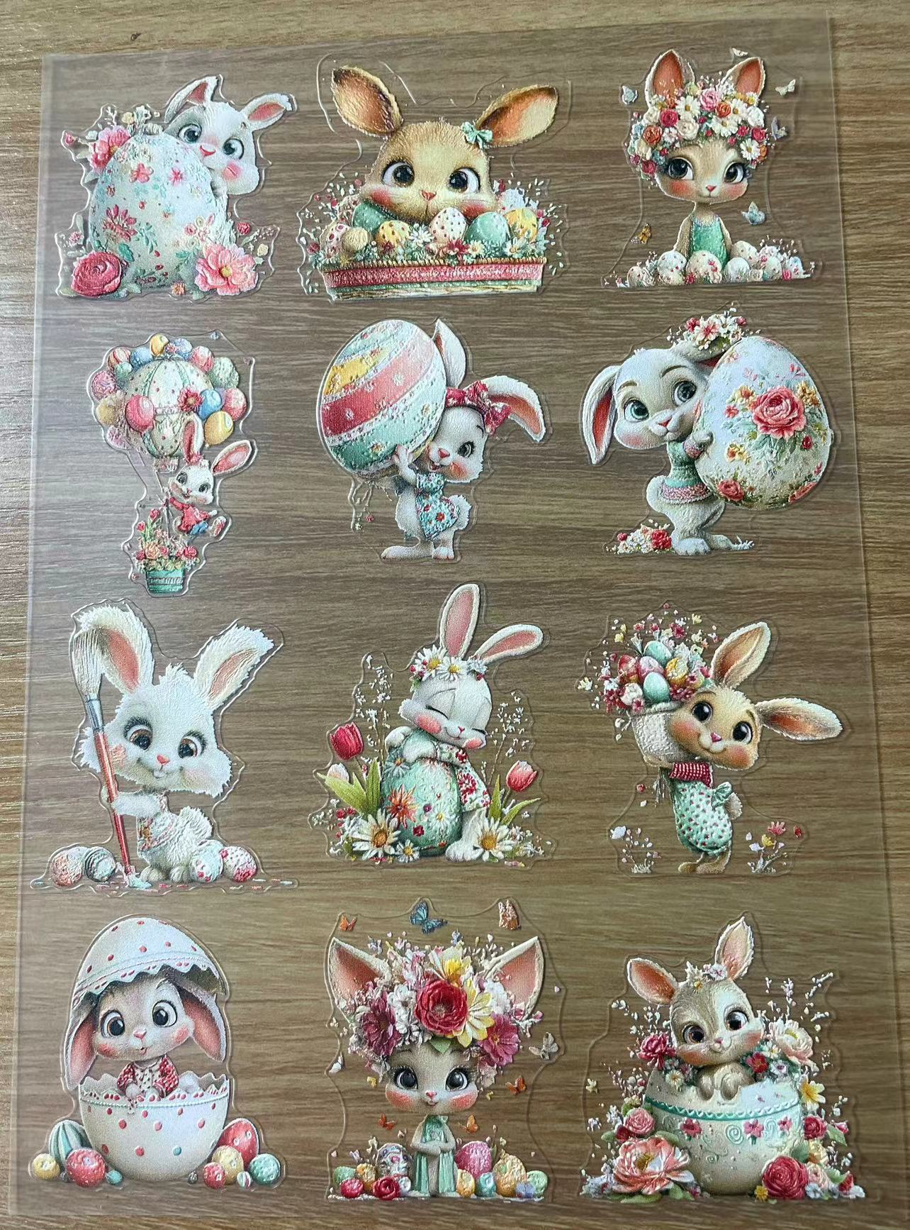 E-39 Easter bunny 3Dembossed sticker one piece