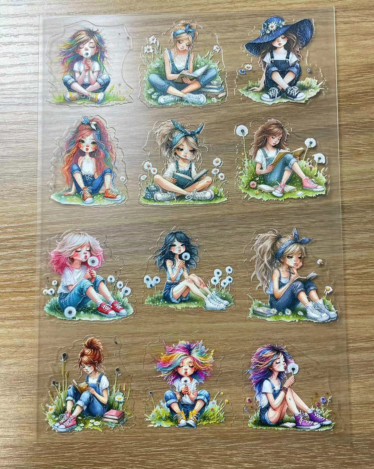 E-28 Dandelion Girl 3Dembossed sticker one piece