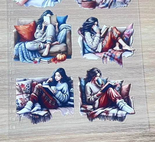 S5 Cozy Reading couch girl pet precut A5 size 2 pieces