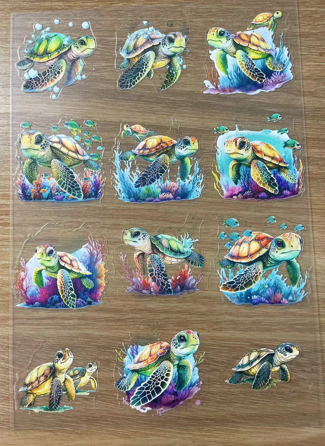 E-33 Sea turtle 3Dembossed sticker one piece