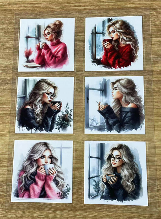 S9 Cozy coffee window girl pet precut A5 size 2 pieces
