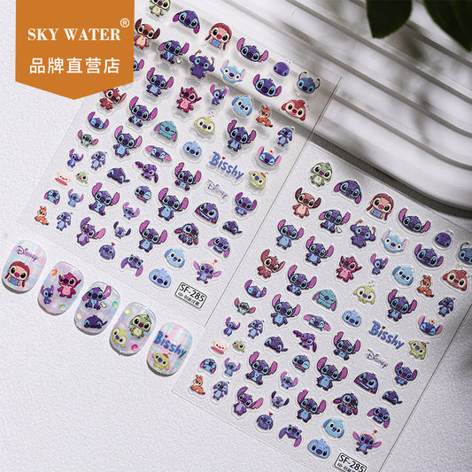 MINI-27 Sky Lilo & Stitch Stickers Embossed 3D Cartoon Blue