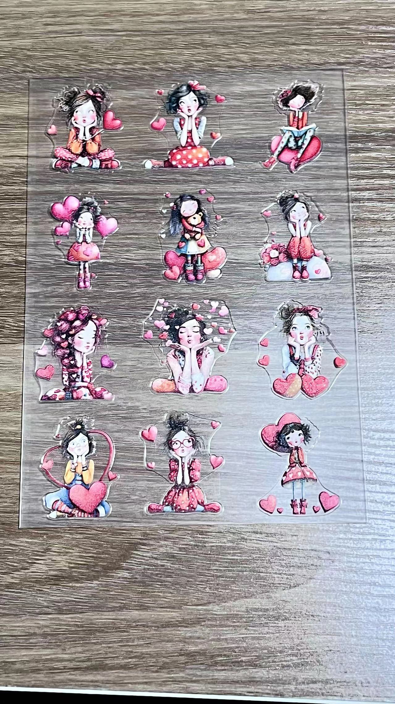 E-24 Valentine Girl 3Dembossed sticker one piece