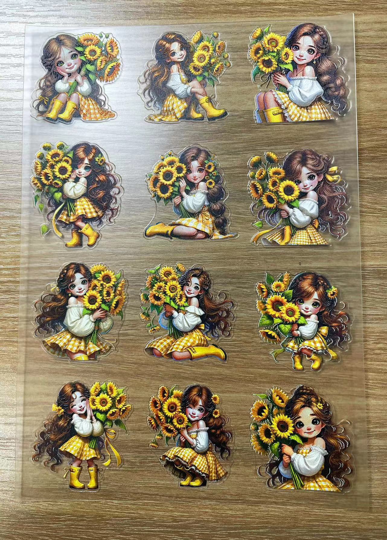 E-27 Sunflower Girl 3Dembossed sticker one piece