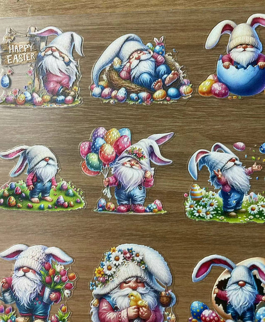 E-30 Easter gnome 3Dembossed sticker one piece