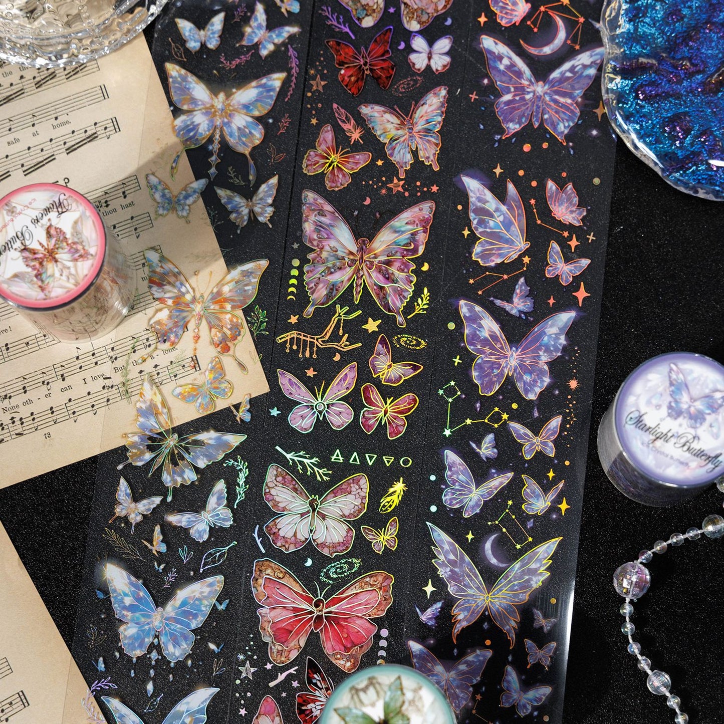 S-28 Ancient Forest PET Adhesive Tape Ice Crystal Butterfly Series 4Style