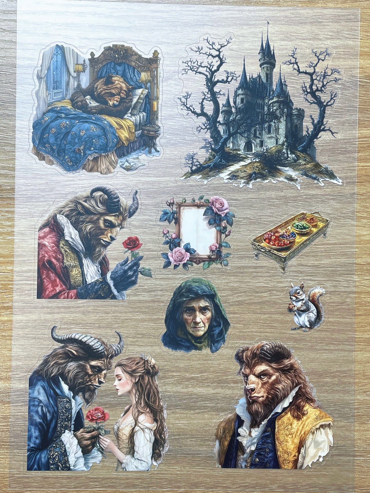 S122 Beauty and the Beast sticker pet precut A5 size 7 pieces