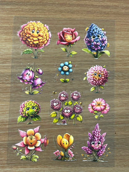 E-64  Flower Buddies' Paradise  3D Embossed sticker 1 piece
