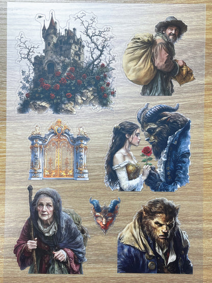 S122 Beauty and the Beast sticker pet precut A5 size 7 pieces