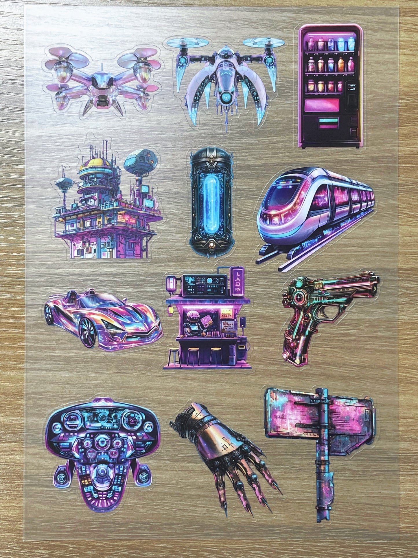 S69 Cyber Neon  sticker pet precut A5 size 6 pieces