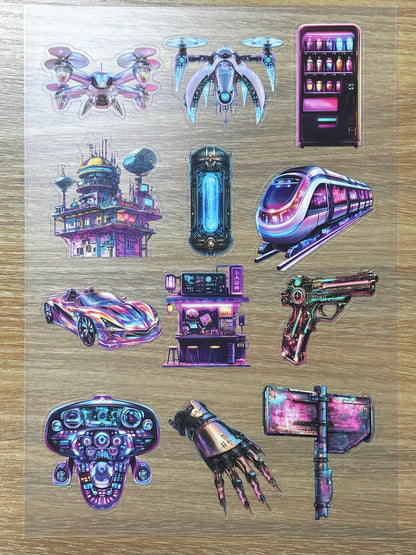 S69 Cyber Neon  sticker pet precut A5 size 6 pieces