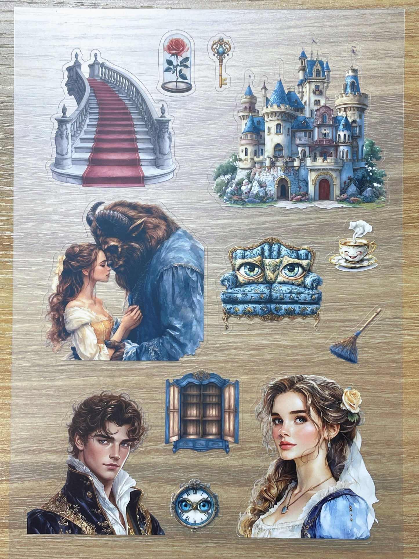 S122 Beauty and the Beast sticker pet precut A5 size 7 pieces